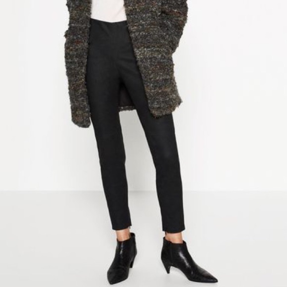 Zara Faux Suede Leggings Inner Zip Hem